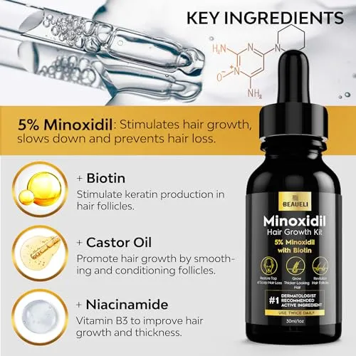 5% Minoxidil for Men Hair, Minoxidil for Women Hair Growth, Minoxidil for Men Beard Growth, Minoxidil 5 Percent, Hair Regrowth for Men, Hair Loss Treatments for Women 1oz