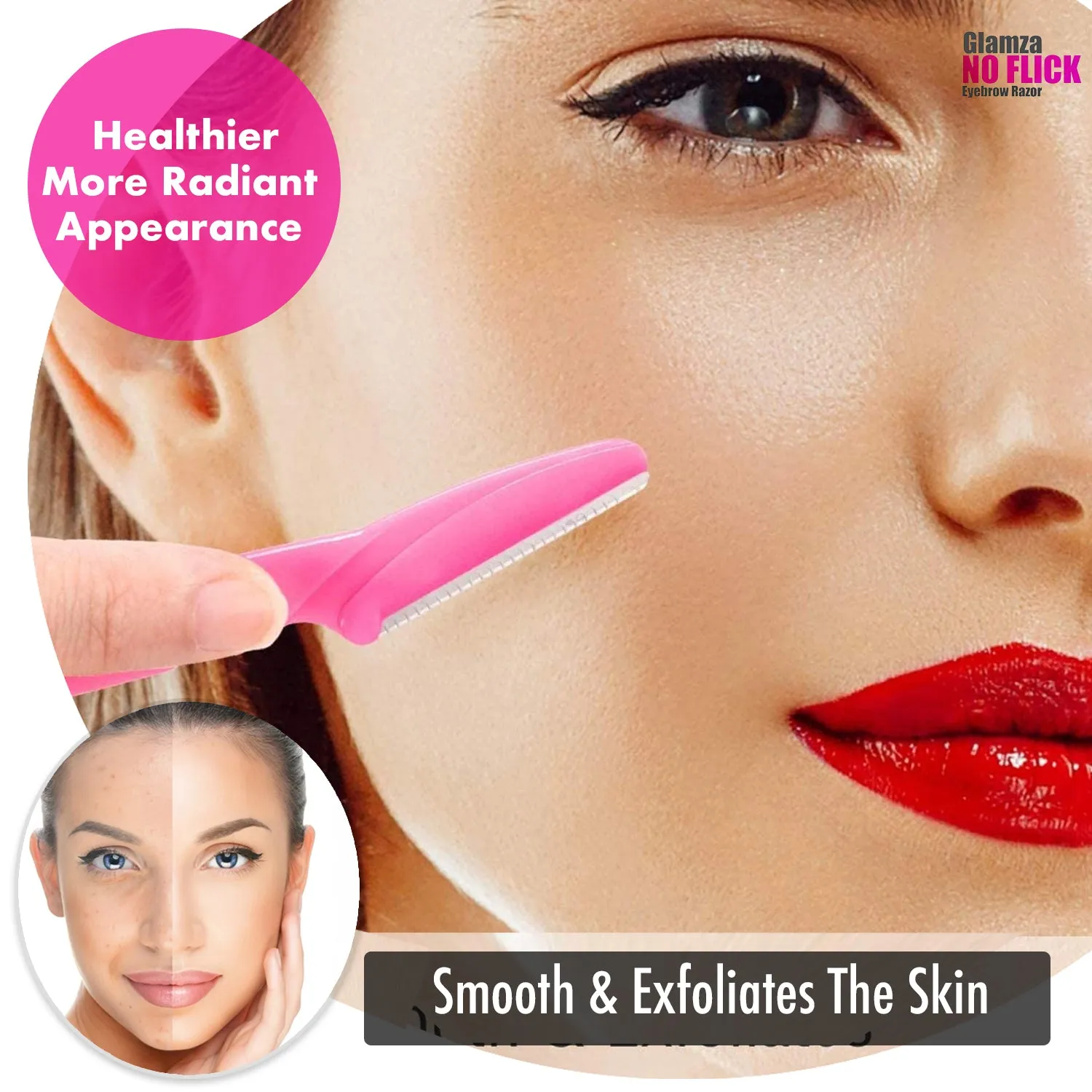 Glamza No Flick Eyebrow &amp; Dermaplaning Razors – 3 Pack with Free UK Delivery!