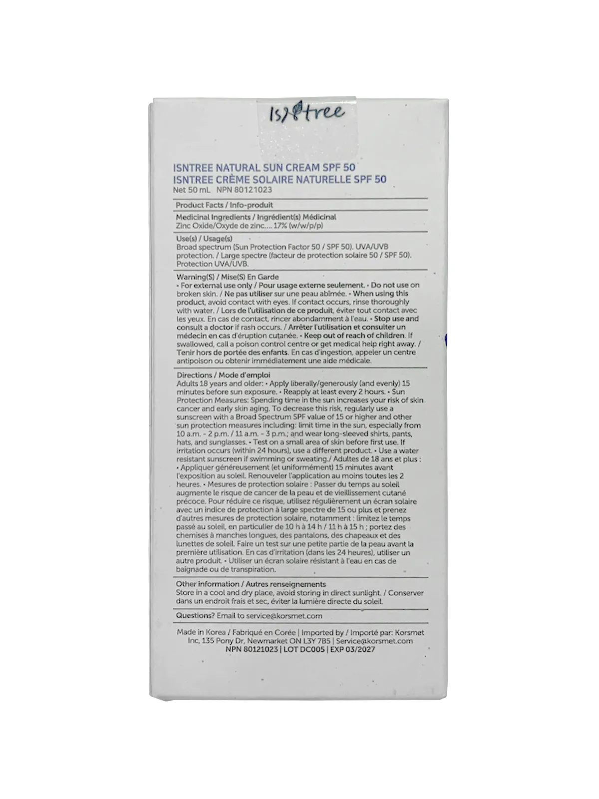 ISNTREE Hyaluronic Acid Natural Sun Cream