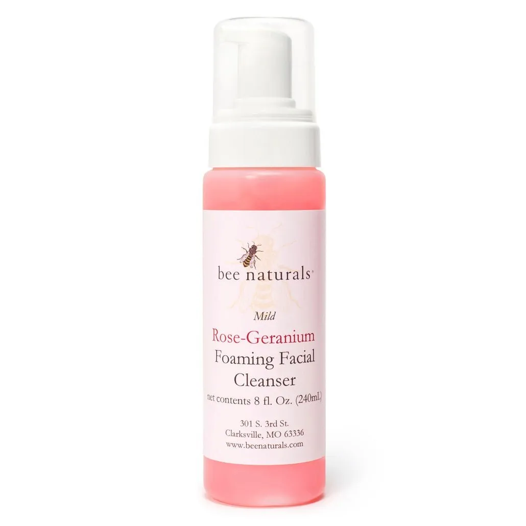 Mild Rose Geranium Foaming Facial Cleanser – Hydrating, Gentle Formula with Natural Surfactants, Honey & Glycerin, Ideal for All Skin Types, 8 fl oz