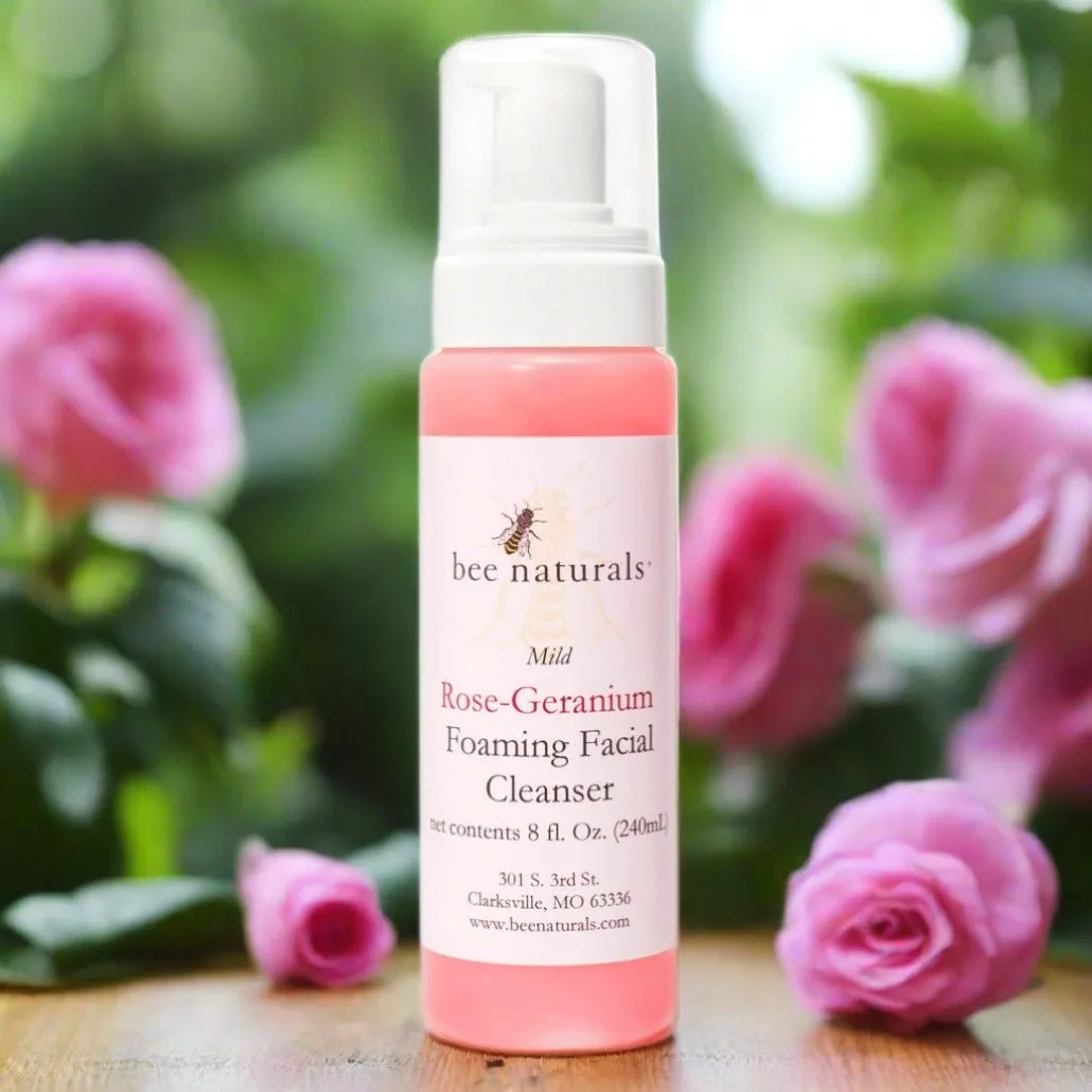 Mild Rose Geranium Foaming Facial Cleanser – Hydrating, Gentle Formula with Natural Surfactants, Honey & Glycerin, Ideal for All Skin Types, 8 fl oz