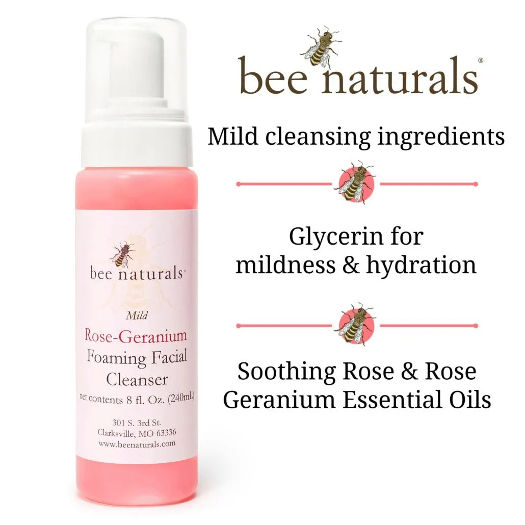 Mild Rose Geranium Foaming Facial Cleanser – Hydrating, Gentle Formula with Natural Surfactants, Honey & Glycerin, Ideal for All Skin Types, 8 fl oz