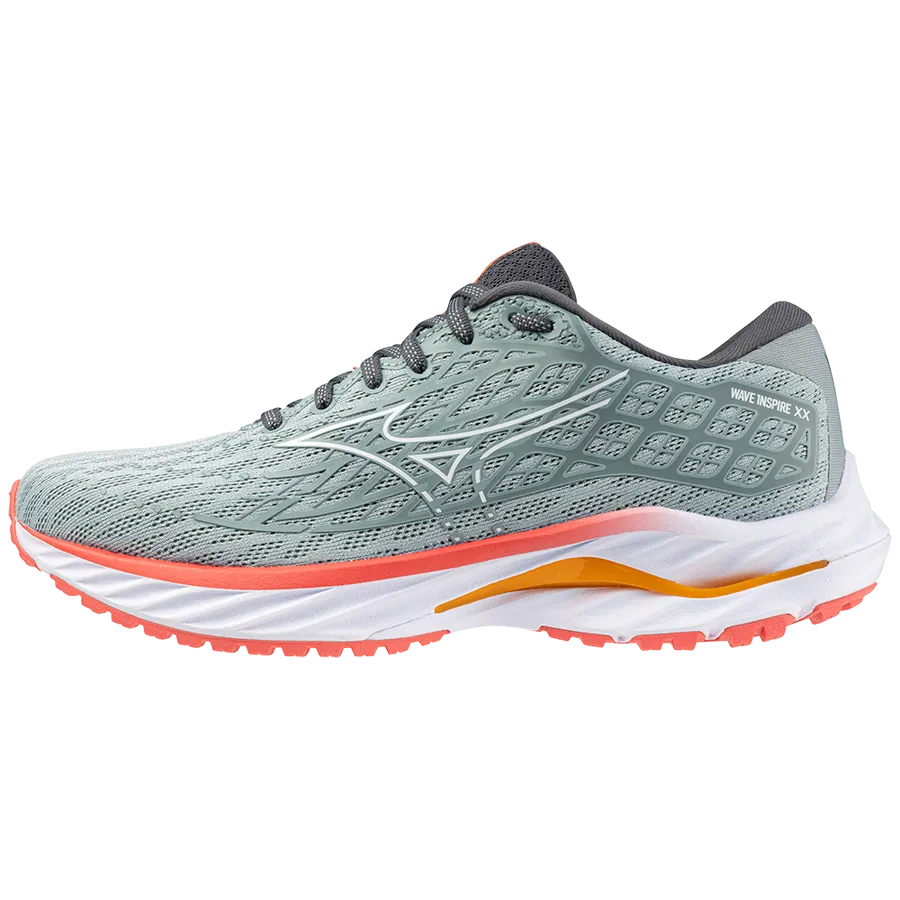 Mizuno Women&#x27;s Wave Inspire 20 Gray Mist/White/Dubarry | Buy Mizuno Women&#x27;s Wave Inspire 20 Gray Mist/White/Dubarry here | Outnorth