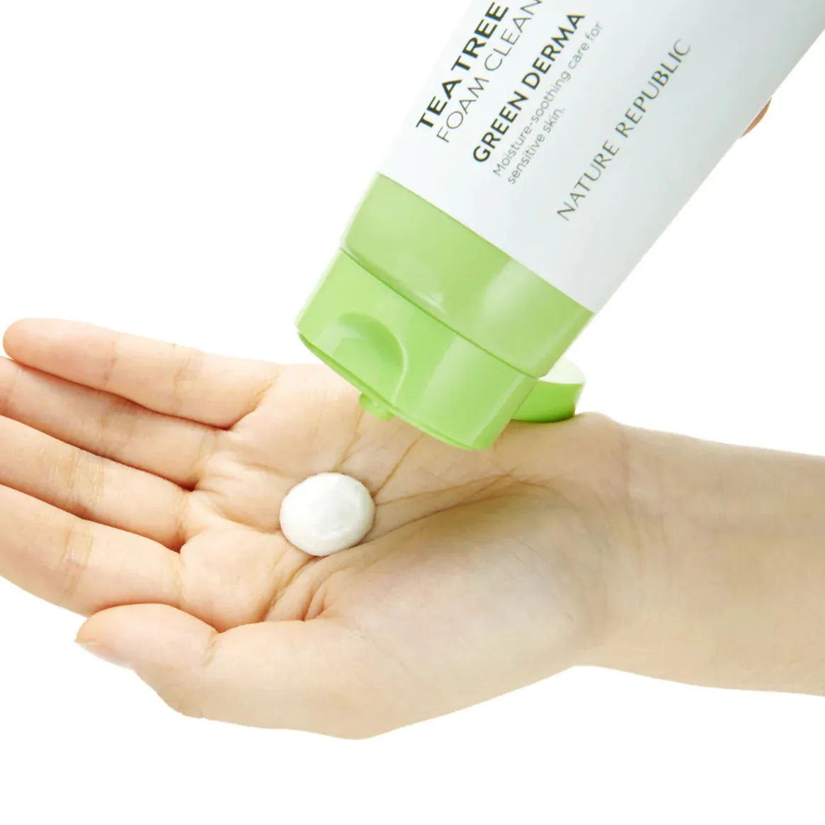 NATURE REPUBLIC Tea Tree Cica Acne Foam Cleanser Green Derma Moisture Soothing Care For Sensitive Skin غسول البشرة الحساسة بالشاي الاخضر والسيكا