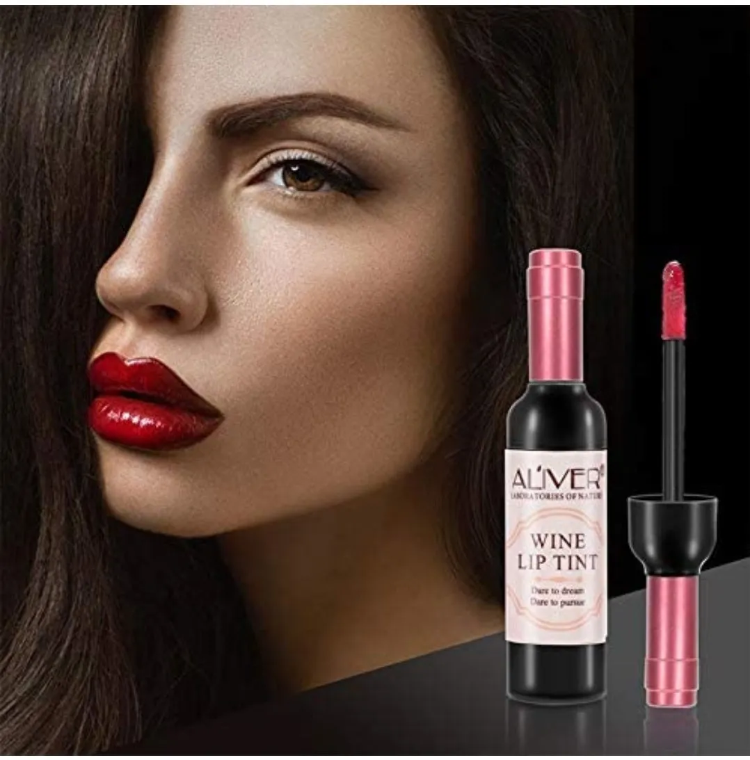 Wine Lip Tint  Waterproof Wine Lip Stain, Long Lasting Matte Liquid Wine Bottle Lipstick Lip Gloss for Women Makeup