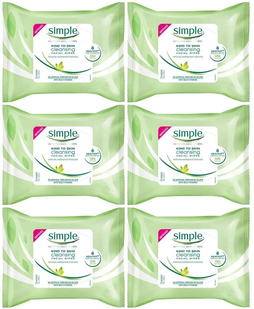 Wipes Simple Skin Sensitive Cleansing Facial Tissue Face Wash 6 x 25