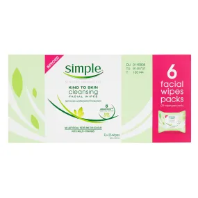 Wipes Simple Skin Sensitive Cleansing Facial Tissue Face Wash 6 x 25